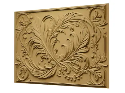 modern feather panel wall decor set relief stl mural CNC 305 3D model
