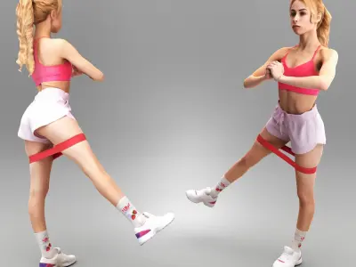 Young woman doing exercises with fitness rubber band 340 Low-poly 3D model