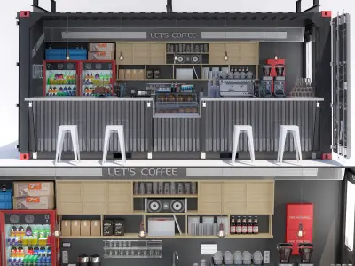 Coffee Kiosk Set 3D Model Collection