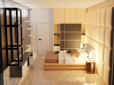 interior modern bedroom with walls and furniture 3D model