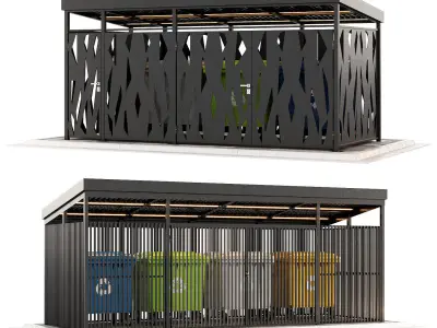 Garbage bins containers with fencing 3D model