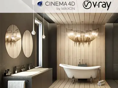 VRay - C4D Scene files - Modern-Classic Bathroom Interior Scene 3D model