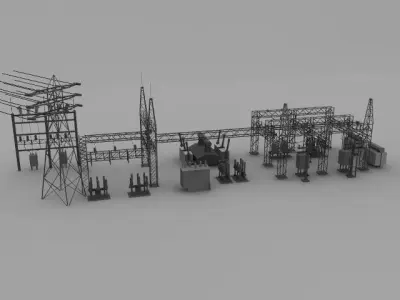 Substation power station Low-poly 3D model
