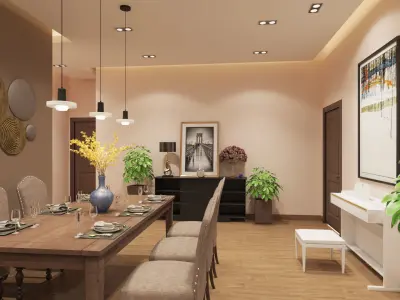 Apartment living room and dining room 3D model