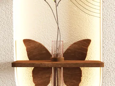 Wall Niche Decor Butterfly Shelf Green Branch Low-poly 3D model