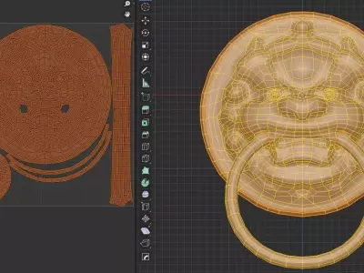 Chinese Style Beast Head Door Knocker 2 - Low Poly PBR Model Low-poly 3D model