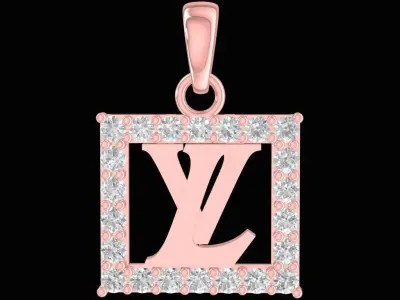 Luxury Square Frame Letter Pendant With Stones  2825 3D print model