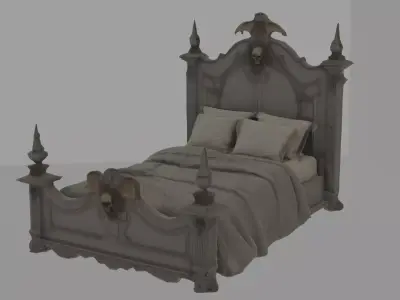 Low-Poly Gothic Haunted Bed Stylized Horror Game Asset Low-poly 3D model