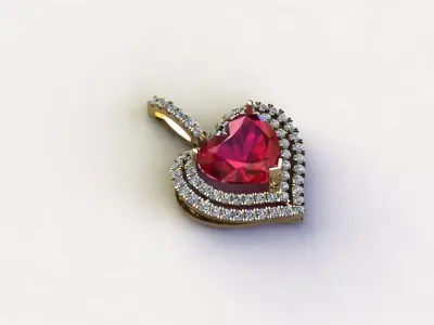Heart Pendant with diamond and heart gem cadfile 3D model