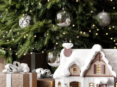 Christmas set 2 trees in window 3D model