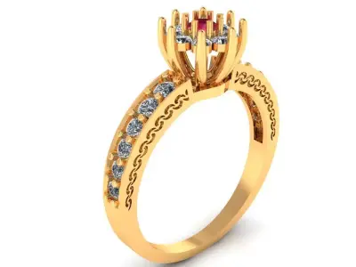 Women Ring 69 diamond cluster halo engagement ring for women 3D print model