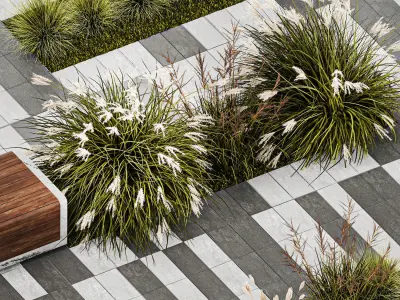 bushes with bench for outdoor environment 1147 3D model