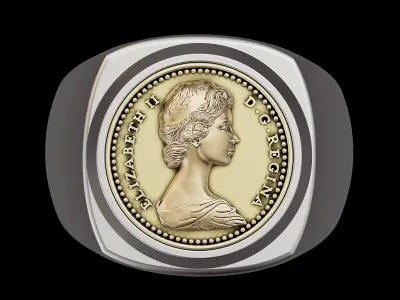 Elizabeth II Canadian Gold Coin ring printable jewelry 3D print model