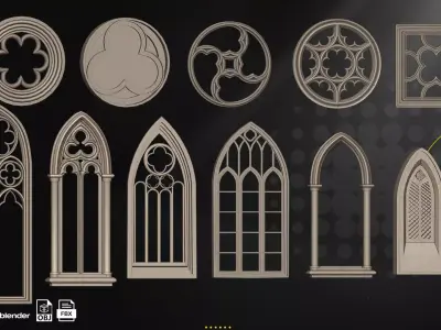  Gothic Window Pack Low-poly 3D model