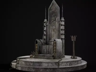 Gothic Crypt Stone Throne Low-poly 3D model