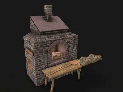 Medieval PBR Stone Oven Low-poly 3D model