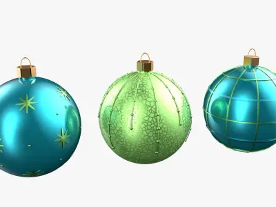 Christmas Tree Ornament Set4 - Turquoise Green  Low-poly 3D model