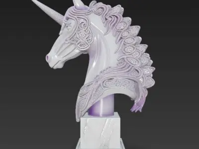 3D Printable Unicorn Bust   Ornate Fantasy Collection 3D model