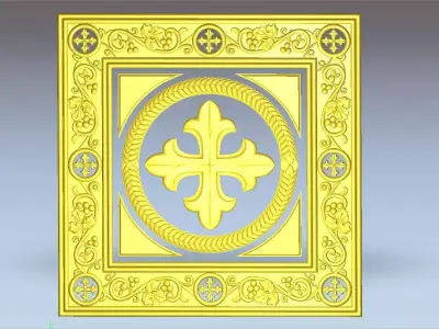 Cross altar panel marble or wood for church 3D model