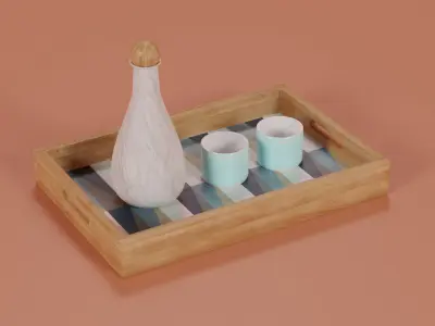 Minimalist wood serving tray Low-poly 3D model