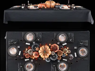 Golden autumn table set 3D model