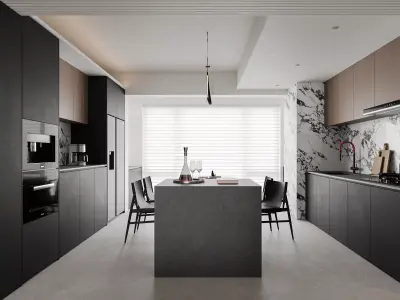 Modern living room dining room interior scenes  3D model