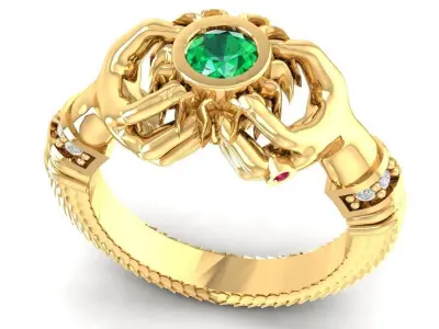 Chinese Dragon Emerald Ring Men Jewelry  2202 3D print model