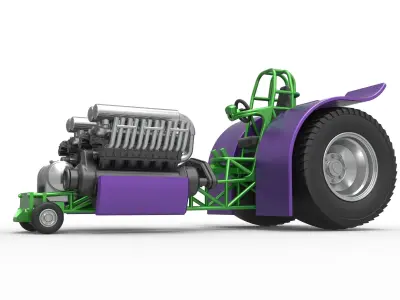 Pulling tractor with 2 engines V12 Scale 1 to 25 3D print model