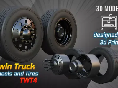 Twin Truck Wheels and Tires TWT4 3D print model
