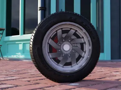 Lowpoly flat sport car wheels Low-poly 3D model