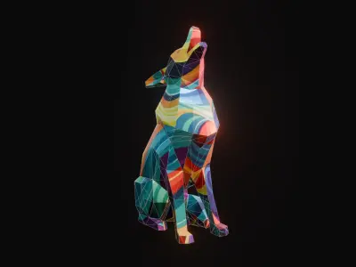 Polygonal Howling Wolf Low-poly 3D model