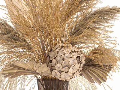 Bouquet of dry flowers in a glass vase 142 3D model