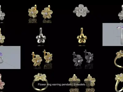 Flower ring earring pendant 3D Model Pack