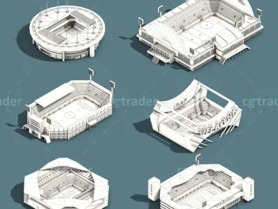 Low Poly Stadium Set Isometric Icon Low-poly 3D model