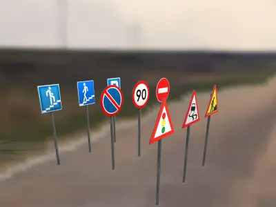 Road signs PBR low-poly game ready Low-poly 3D model