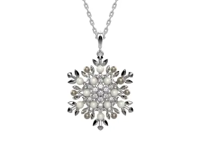 Pendant-159 snowflake necklace with pearls and diamonds 3D print model