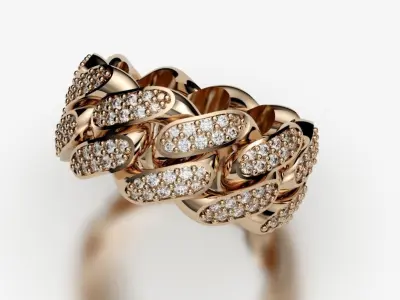 Cuban Link Ring double diamonds 3D Model Pack