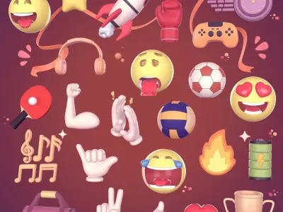 Cartoon Icons Collection - AD - Emoji - Smiley - Music - Sport 3D Model Pack