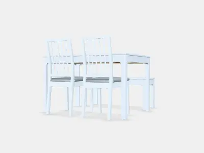 EKEDALEN - EKEDALEN Table with 2 chairs and bench Low-poly 3D model