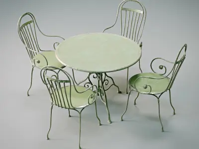Antique Outdoor - Garden table and chairs set 3D model
