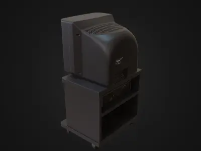 CRT Television with TV stand VCR player and VHS tapes Low-poly 3D model