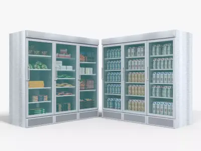 Supermarket Fridge Collection Low-poly 3D model