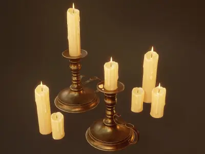 Candles Candlestick - PBR Game Ready Low-poly 3D model