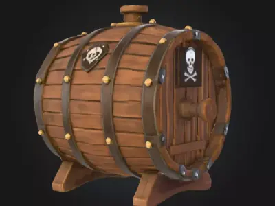 Pirate Wooden Barrel Low-poly 3D model