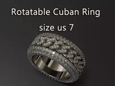 Rotatable Cuban Chain Ring   Wide Band Fully Paved  Size 7 US 3D print model