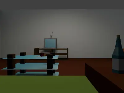 kitchen hall bedroom bathroom different trees plants poles  Free low-poly 3D model