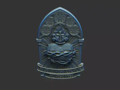 heart crown flame thorn cnc artcam inri Jesus aura gothic  3D print model