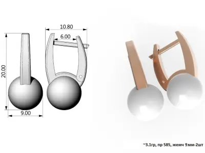 G0118 rose gold earrings with pearls 3D print model