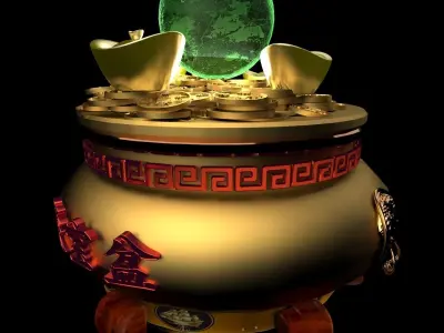 Chinese gold Ingot  pot  3D model