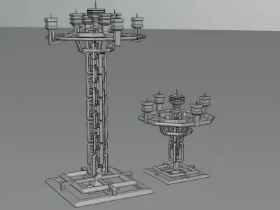 Two detailed game ready dwarven candlesticks Low-poly 3D model